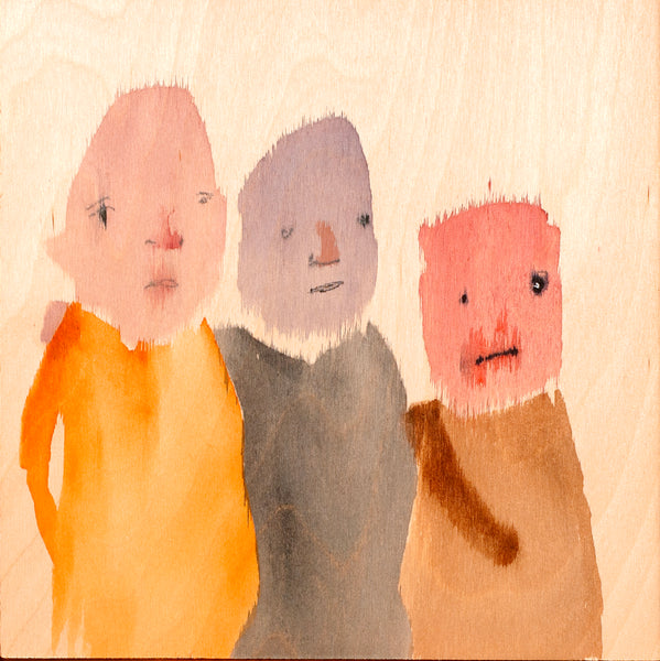 Three guys on wood print